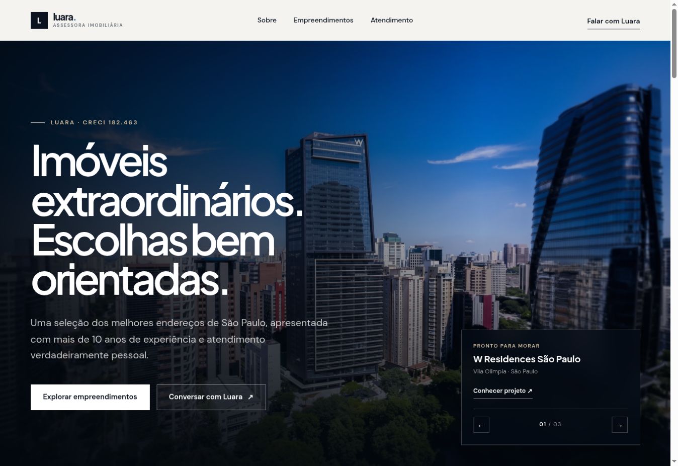 Página inicial do site da assessora Luara